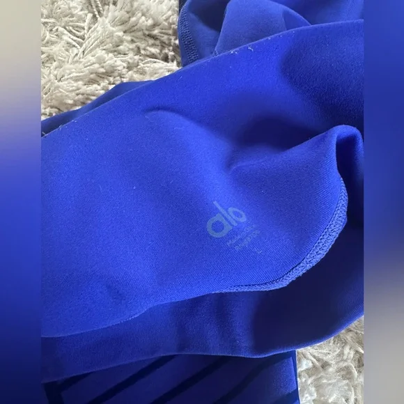 ALO Yoga High Waist Sapphire Blue Velvet Flocked Moto Leggings - Picture 4 of 5